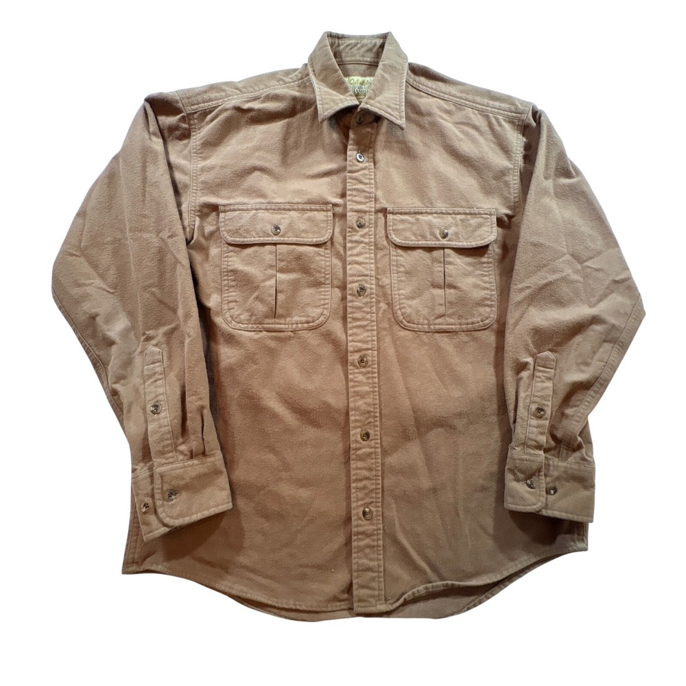 Cabelas Chamois Shirt Mens Medium Tan Heavy Weight Cotton Flannel Work Outdoor